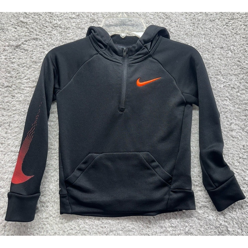 Nike 4T Jacket Black Orange 1/4 Zip Hooded Jacket Dri-Fit Outdoor Logo Swoosh